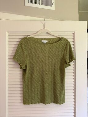 dressbarn Chartreuse Textured Short Sleeve Top